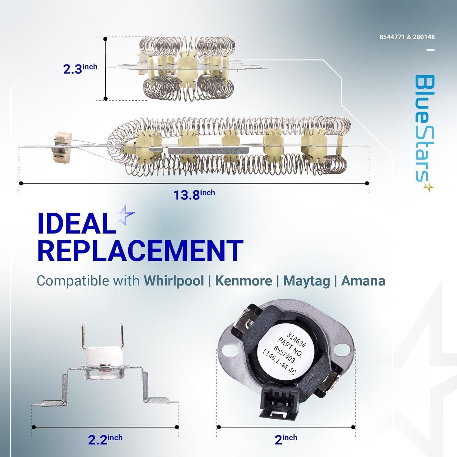 [Lifetime Warranty] 8544771 Dryer Heating Element and 280148 Thermal Cut-Off (8557403 High Limit Thermostat & 8318314 Thermal Fuse) - For Whirlpool Kenmore Dryers - Replaces WP8544771VP AP6013115 PS11746337 image 6