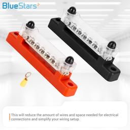 2-pack Bus Bar 130A AC/ 150A DC, 300V AC/ 48V DC, 6 Terminal Power Distribution Block with 12 Wire Lugs - Battery Junction Post thumbnail 2