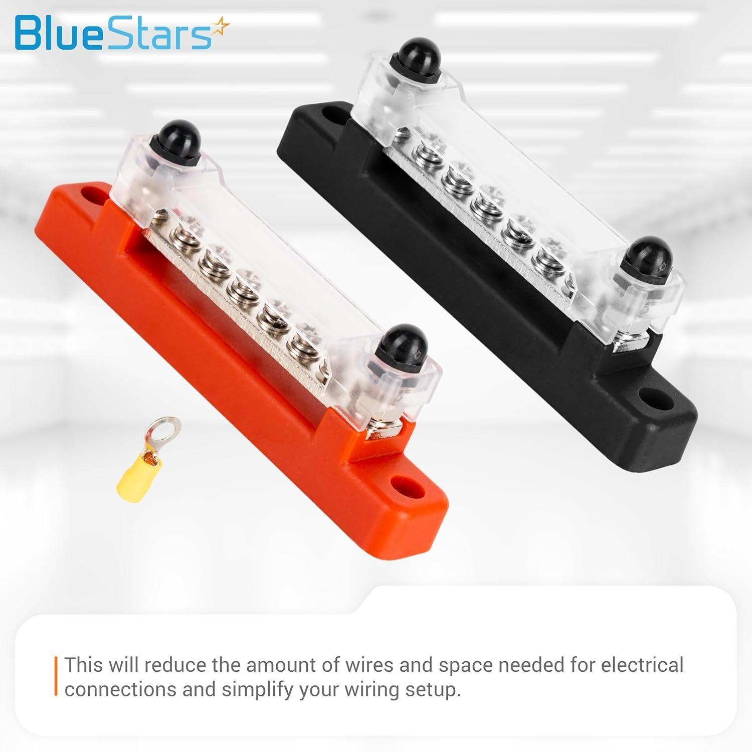 2-pack Bus Bar 130A AC/ 150A DC, 300V AC/ 48V DC, 6 Terminal Power Distribution Block with 12 Wire Lugs - Battery Junction Post image 2