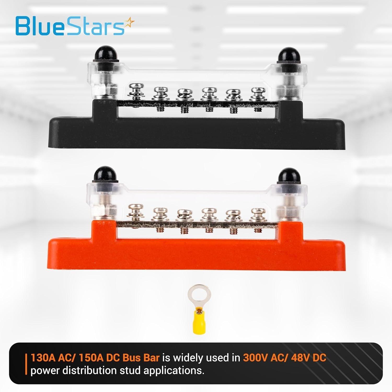 2-pack Bus Bar 130A AC/ 150A DC, 300V AC/ 48V DC, 6 Terminal Power Distribution Block with 12 Wire Lugs - Battery Junction Post image 3