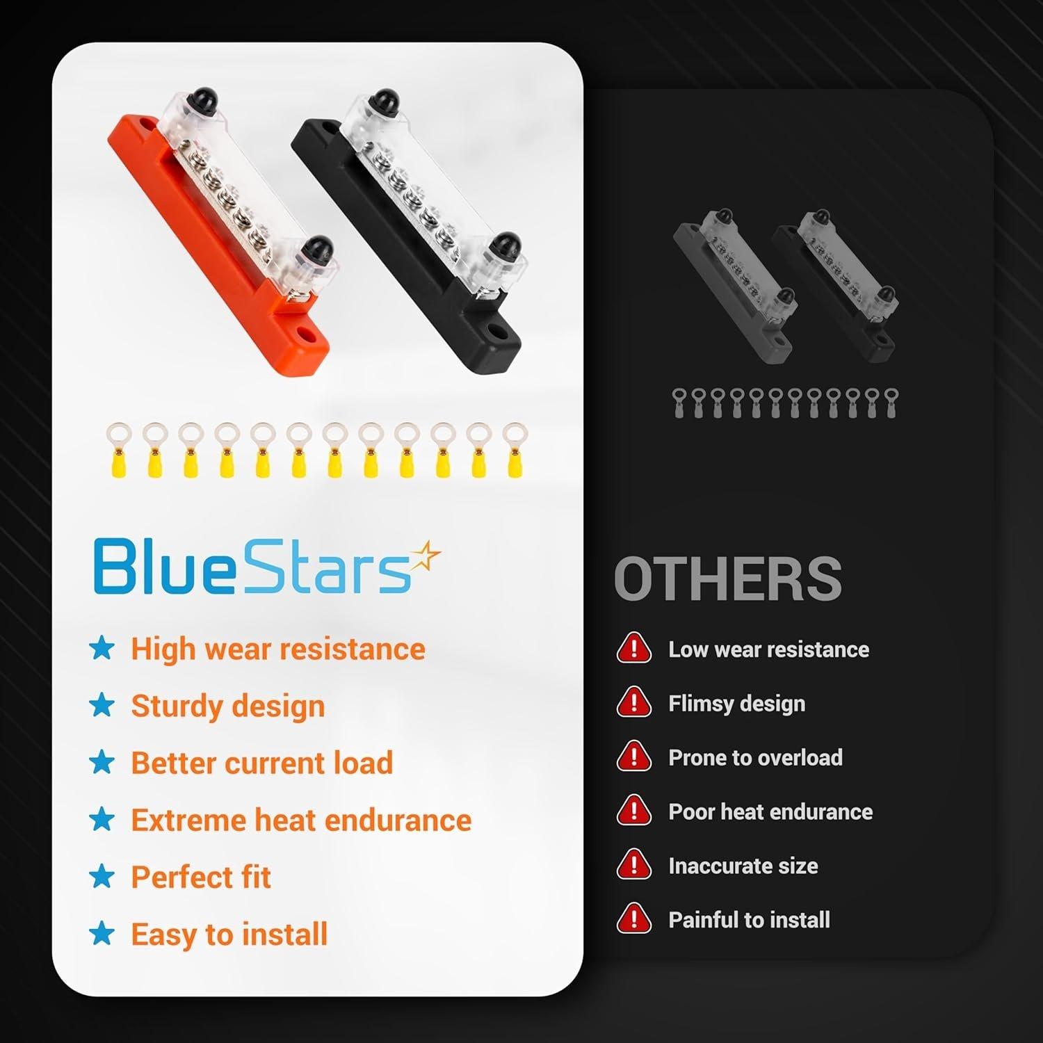 2-pack Bus Bar 130A AC/ 150A DC, 300V AC/ 48V DC, 6 Terminal Power Distribution Block with 12 Wire Lugs - Battery Junction Post image 5
