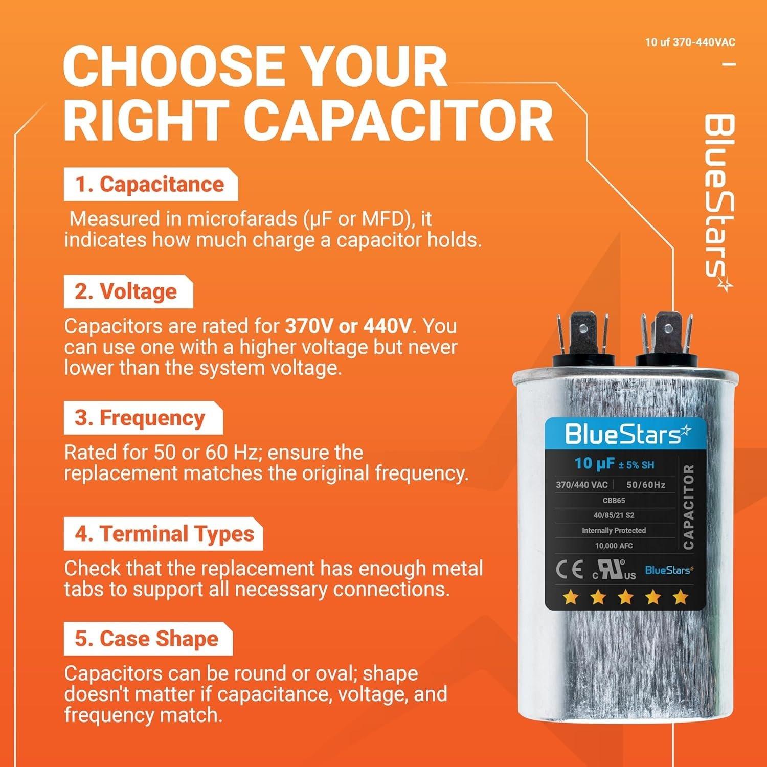 [Lifetime Warranty] 10 uF MFD Â±5% 370/440 VAC CBB65 CBB65A Oval Run Start Capacitor - Fits AC Unit Fan Motor, Pool Pump, Condenser image 1