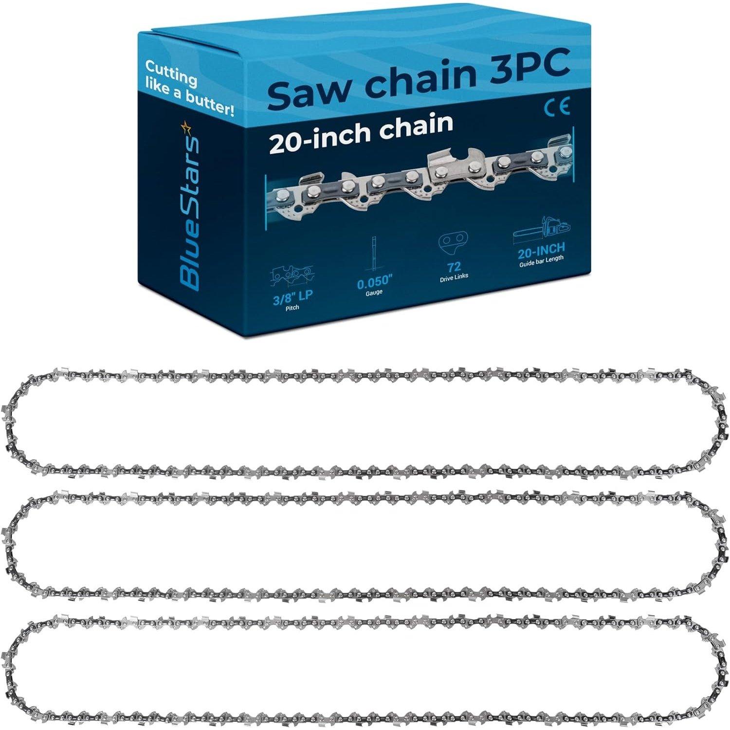 [Lifetime Warranty] 20-inch Chainsaw Chain 3/8" LP Pitch, 0.050" Gauge, 72 Drive Links - Pack of 3 image 0