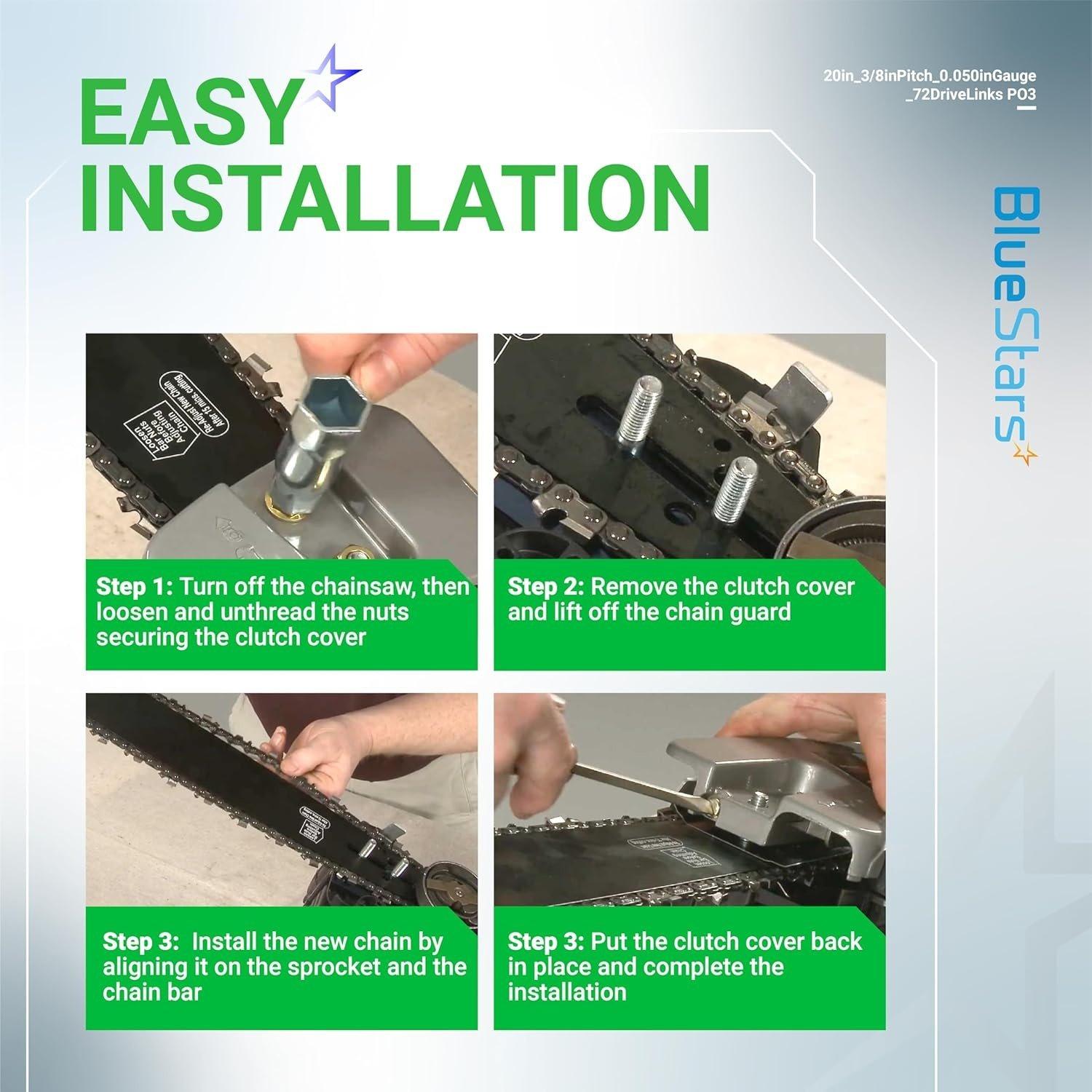 [Lifetime Warranty] 20-inch Chainsaw Chain 3/8" LP Pitch, 0.050" Gauge, 72 Drive Links - Pack of 3 image 2