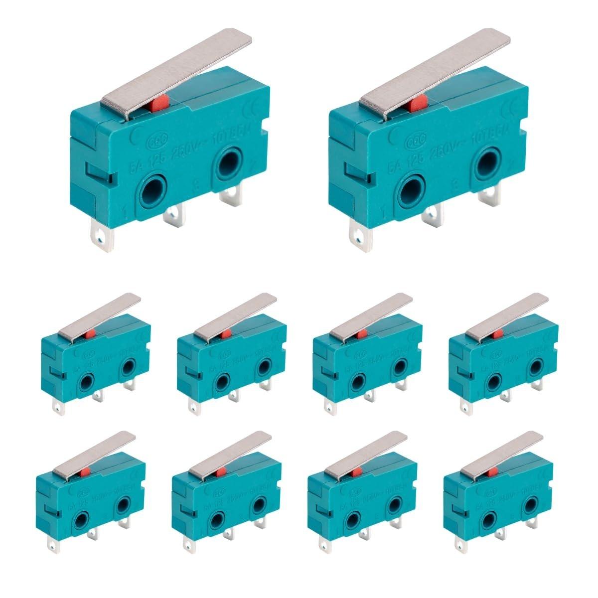 Pack of 10 KW4-3Z-3 Micro Limit Switch Lever Arm 28mm Long with 3 Terminals 250VAC/125VDC 5A image 0