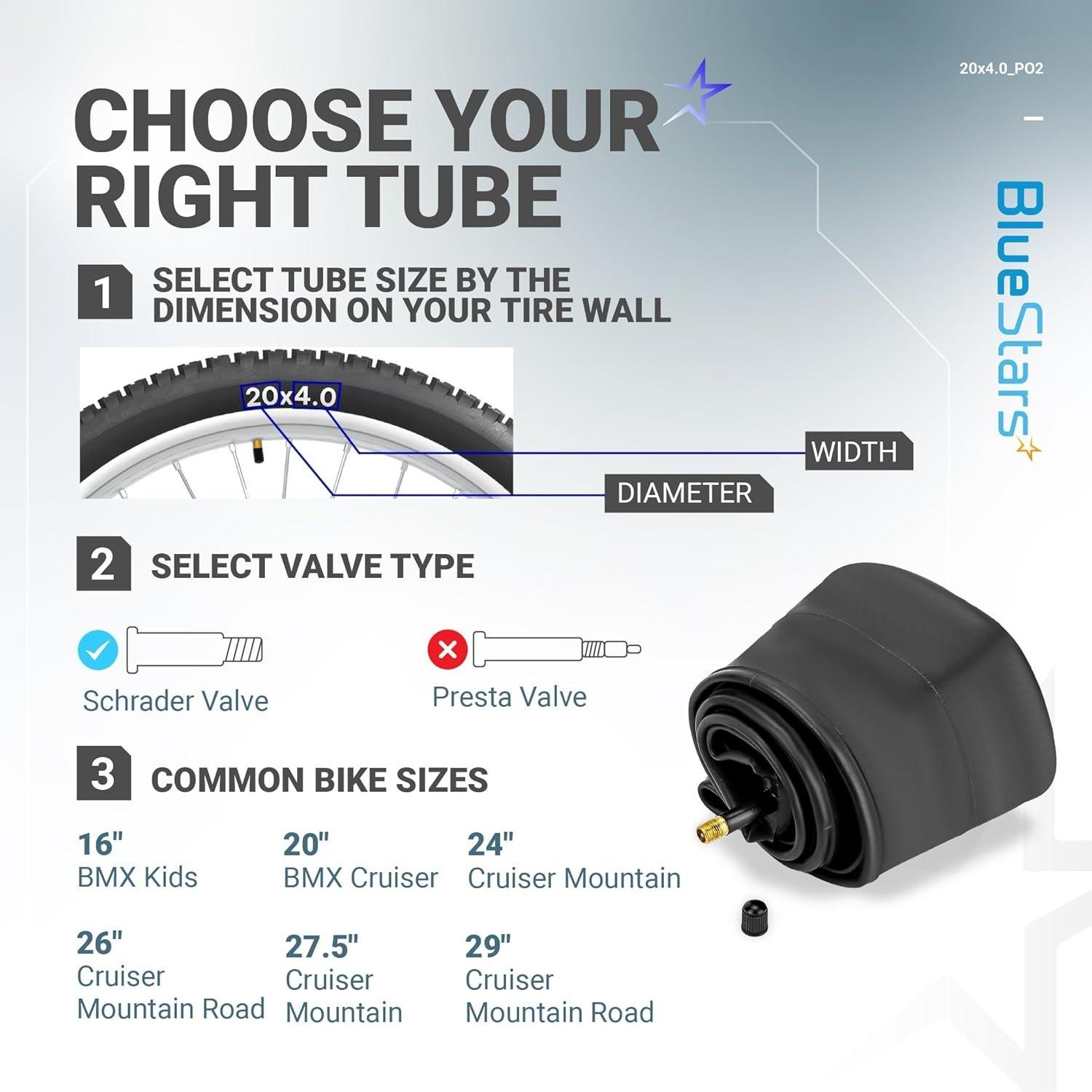 [Lifetime Warranty] 20x4.0 Bike Inner Tubes - Schrader Valve, Butyl Rubber - Pack of 2 image 8