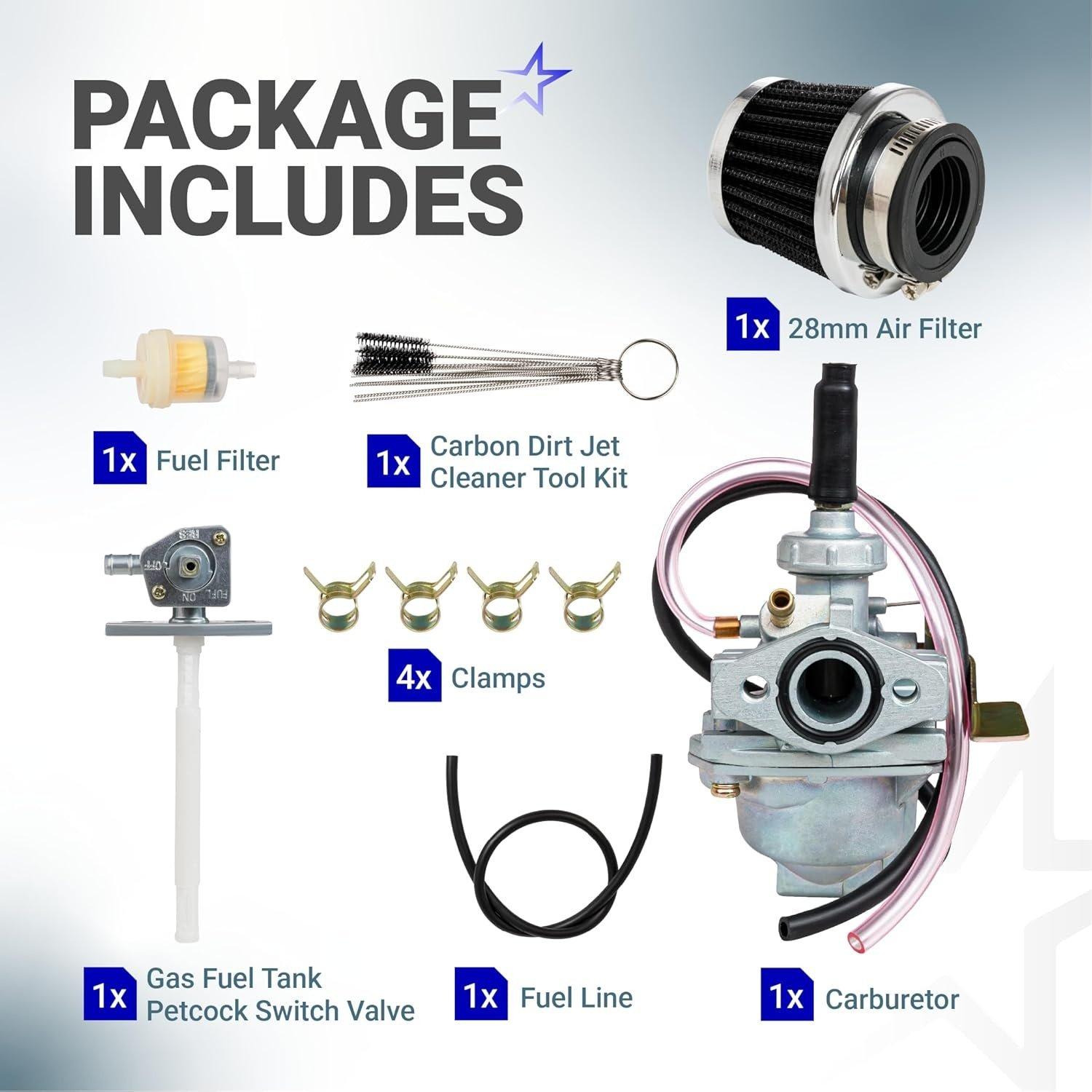 [Lifetime Warranty] Carburetor Kit for Honda CRF50F 2004-2012 Honda Z50RD 1986, Z50R 1979-1999, Z50A 1972-1978 Mini Trail 50 Mini Bike Carb and more - Carburetor Kit with Air Filter & Fuel Valve Petcock image 2