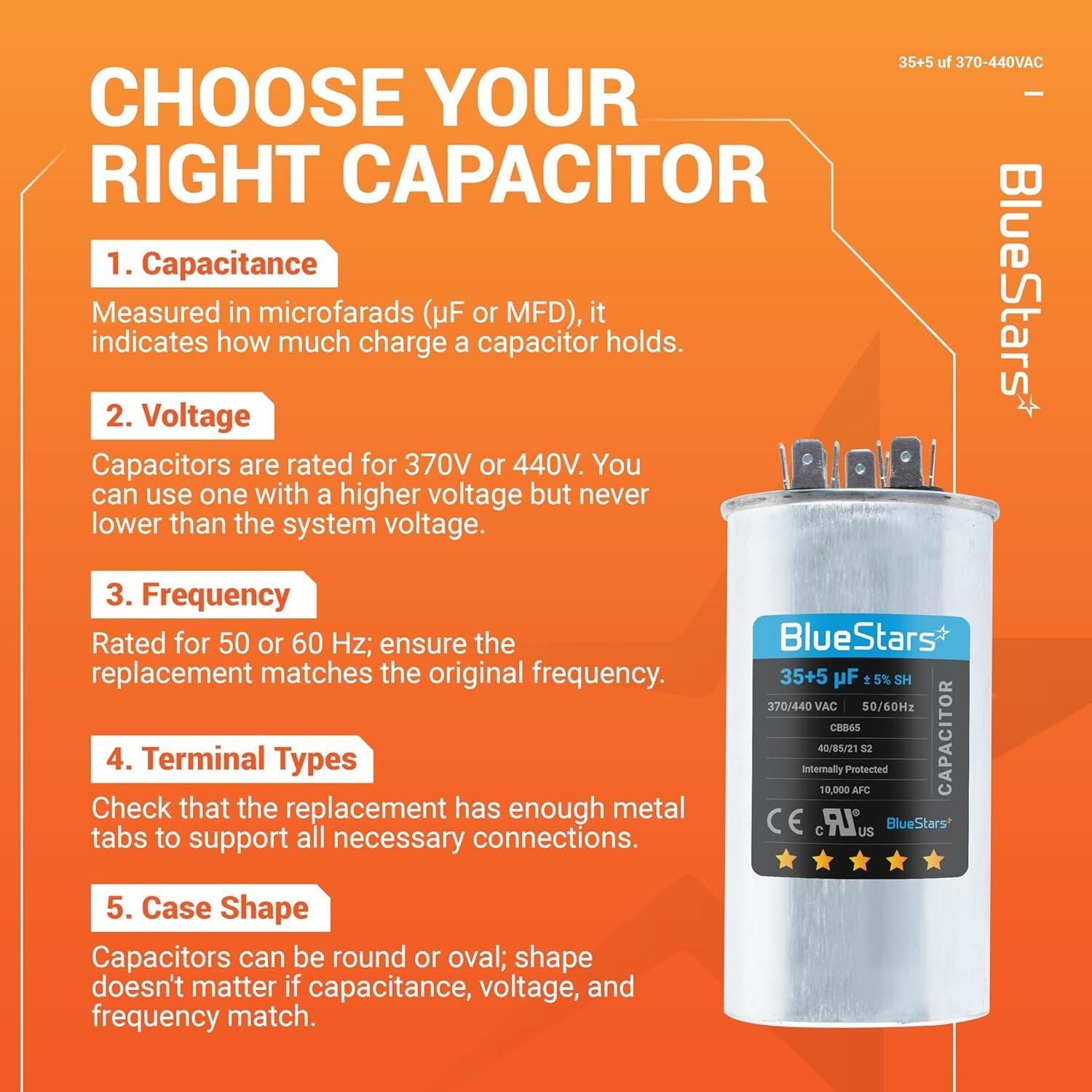 [Lifetime Warranty] 35+5 uF MFD 370/440 VAC Dual Run Round Air Conditioner Capacitor - Fits AC Unit Fan Motor, Heat Pump - Replaces 97F9834 - Z97F9834 image 5