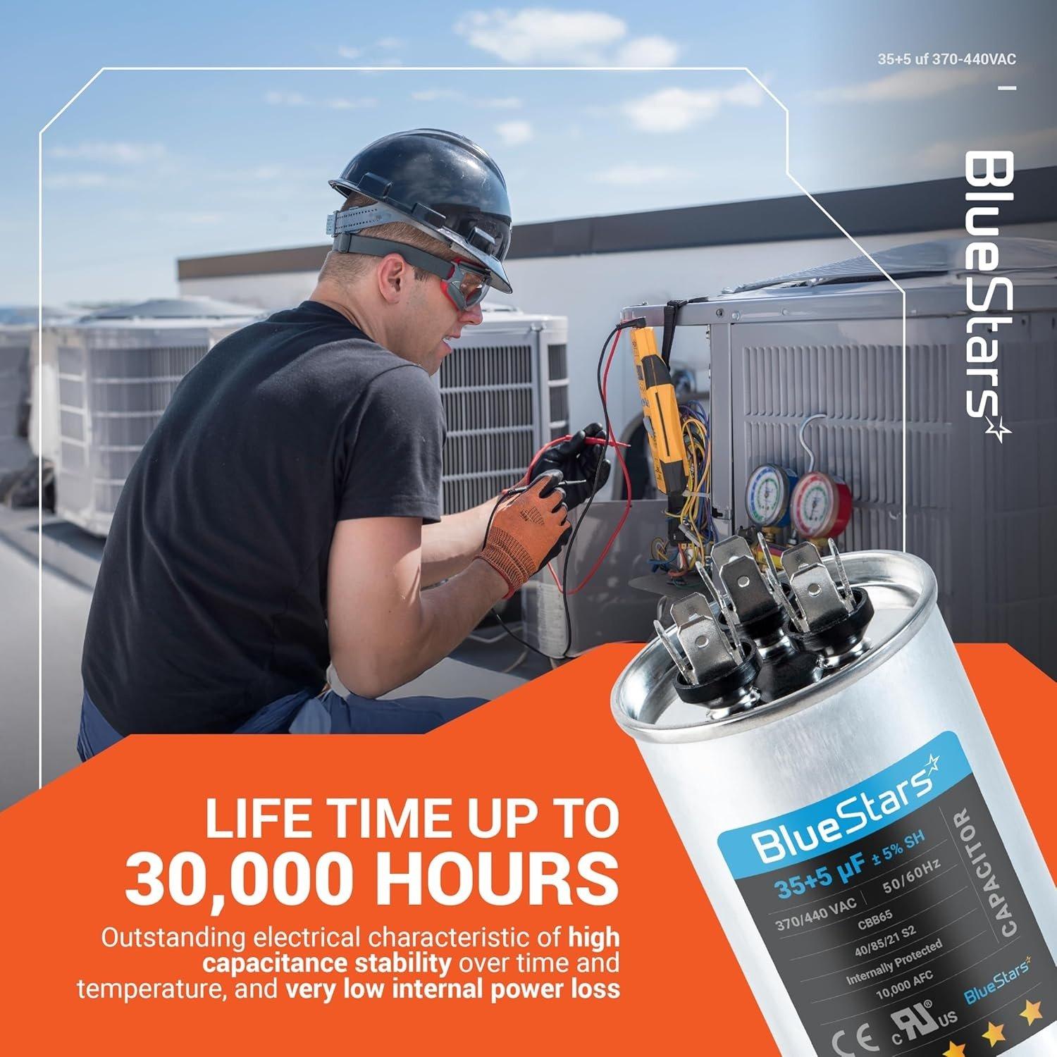 [Lifetime Warranty] 35+5 uF MFD 370/440 VAC Dual Run Round Air Conditioner Capacitor - Fits AC Unit Fan Motor, Heat Pump - Replaces 97F9834 - Z97F9834 image 2