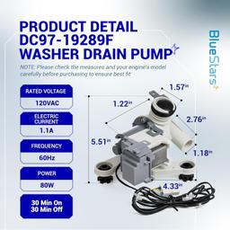 [Lifetime Warranty] DC97-19289F Washer Drain Pump - For Samsung WA45M7050AW/A4 WA50F9A7DSP/A2 WA45H7000AW/A2 WA45T3200AW/A4 WA48H7400AW/A2 WA44A3405AW/A4 WA456DRHDSU/AA - Replaces DC97-17349B DC97-17366A thumbnail 6