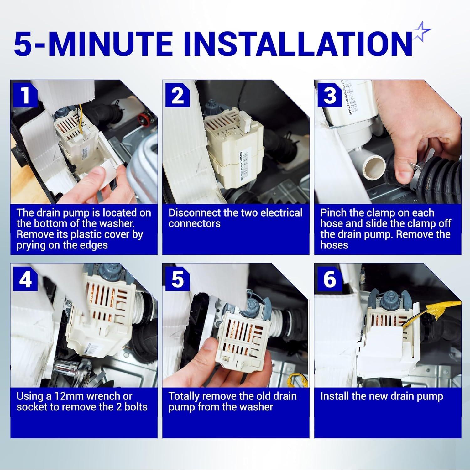 [Lifetime Warranty] DC97-19289F Washer Drain Pump - For Samsung WA45M7050AW/A4 WA50F9A7DSP/A2 WA45H7000AW/A2 WA45T3200AW/A4 WA48H7400AW/A2 WA44A3405AW/A4 WA456DRHDSU/AA - Replaces DC97-17349B DC97-17366A image 8
