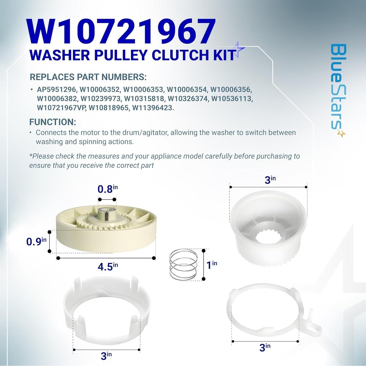 [Lifetime Warranty] W10721967 Washer Pulley Clutch Kit & W10006384 Drive Belt - Compatible with Whirlpool Kenmore Maytag - Replaces W10006356 W10006354 PS10057144 W10326374 WTW5000DW1 MVWX655DW1 image 7