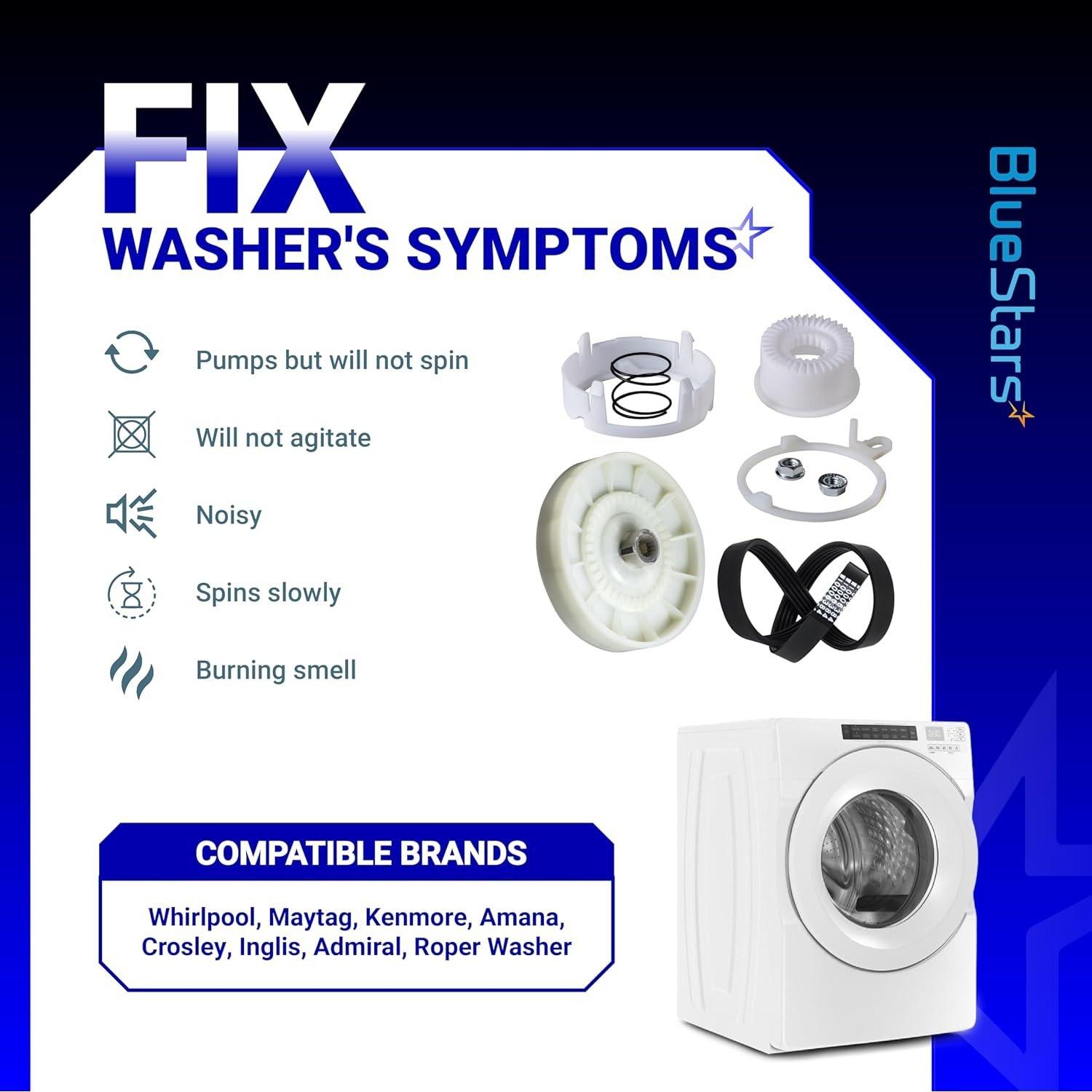 [Lifetime Warranty] W10721967 Washer Pulley Clutch Kit & W10006384 Drive Belt - Compatible with Whirlpool Kenmore Maytag - Replaces W10006356 W10006354 PS10057144 W10326374 WTW5000DW1 MVWX655DW1 image 4