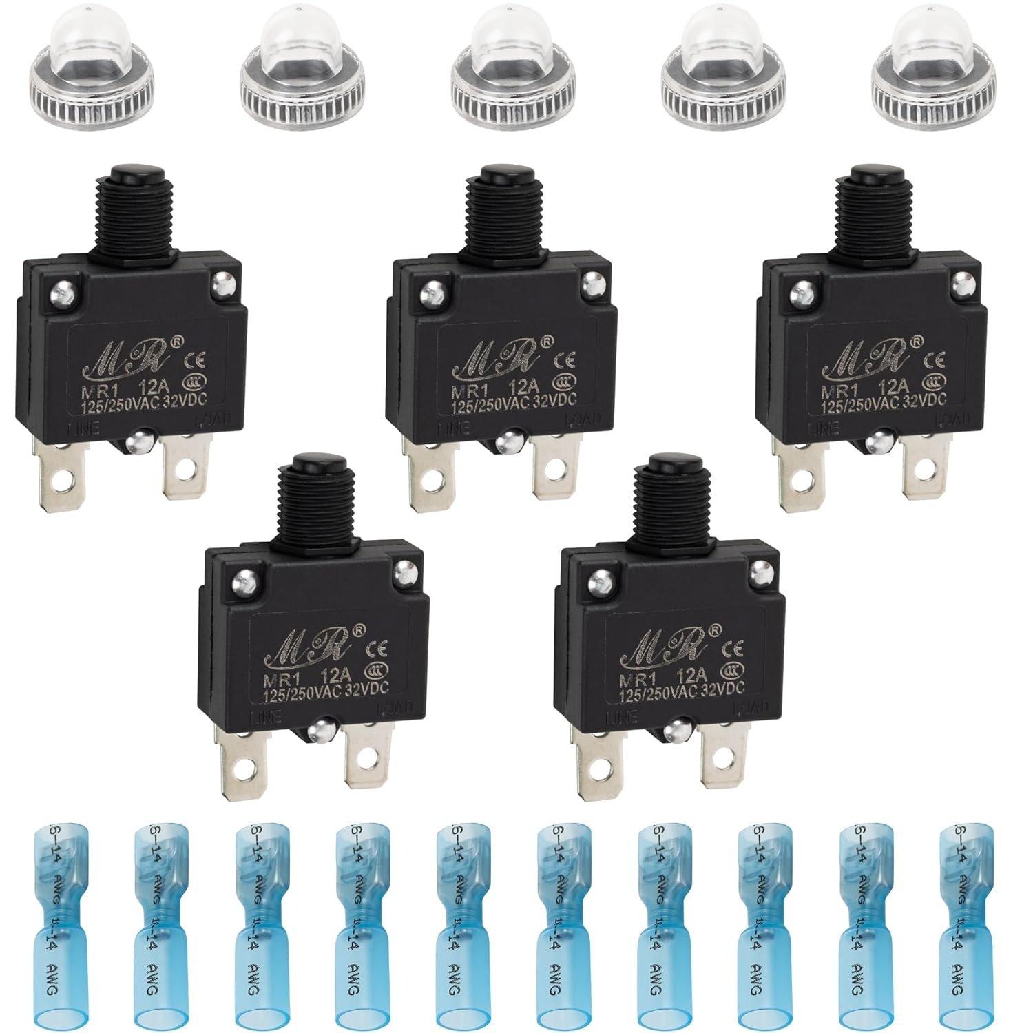 [Lifetime Warranty] 12Amp Thermal Circuit Breaker 125/250V AC 32V DC - Pack of 5 image 0