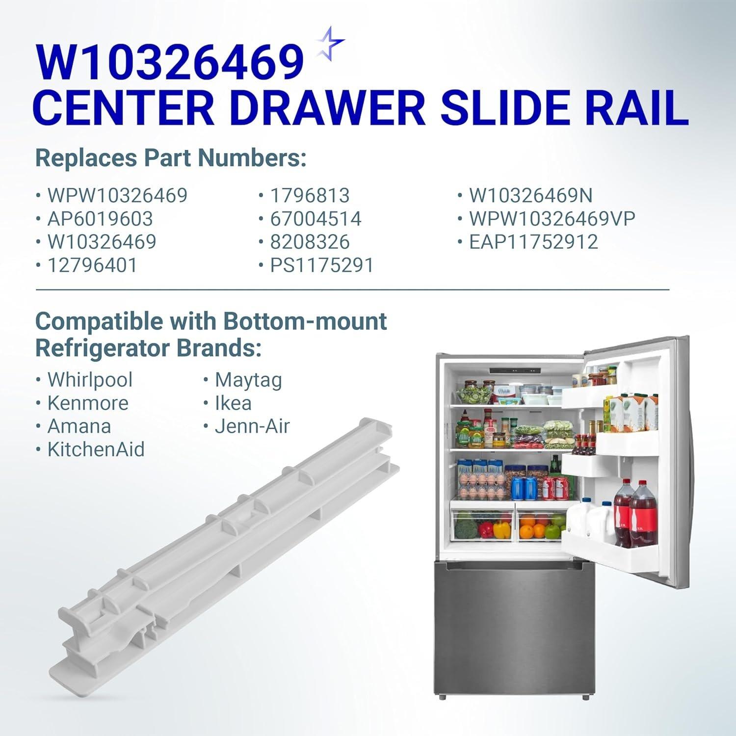 [Lifetime Warranty] W10326469 Refrigerator Center Drawer Slide Rail - Compatible with Whirlpool Kenmore Maytag KitchenAid Amana JennAir - Replaces WPW10326469 AP6019603 12796401 1796813 67004514 PS11752912 image 5