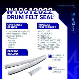 [Lifetime Warranty] W10612022 Dryer Rear Drum Felt Seal Kit thumbnail 5
