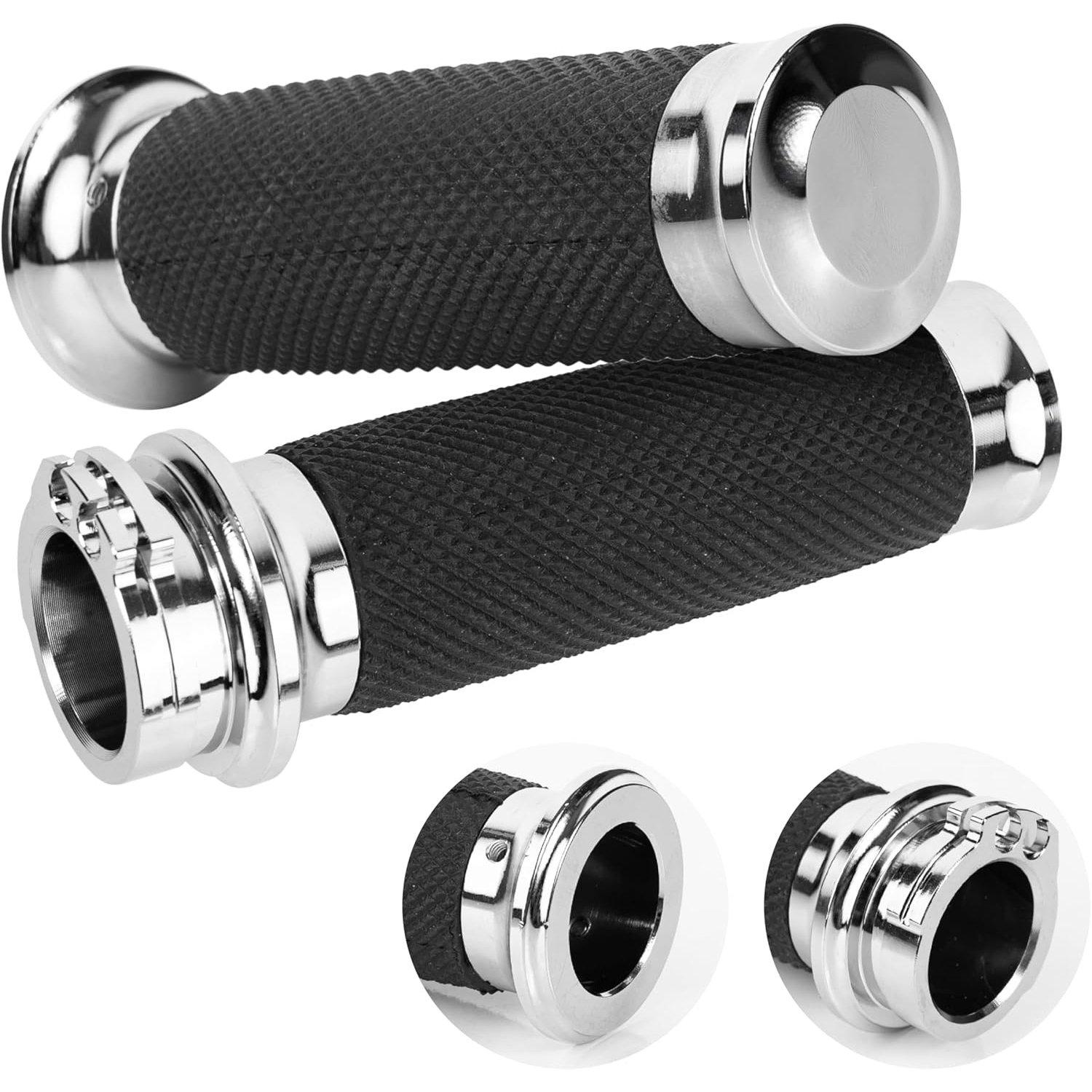 Chrome Motorcycle Hand Grips 1" Handlebars Compatible image 0