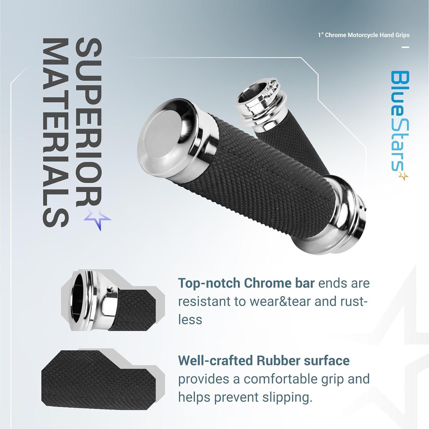Chrome Motorcycle Hand Grips 1" Handlebars Compatible image 1