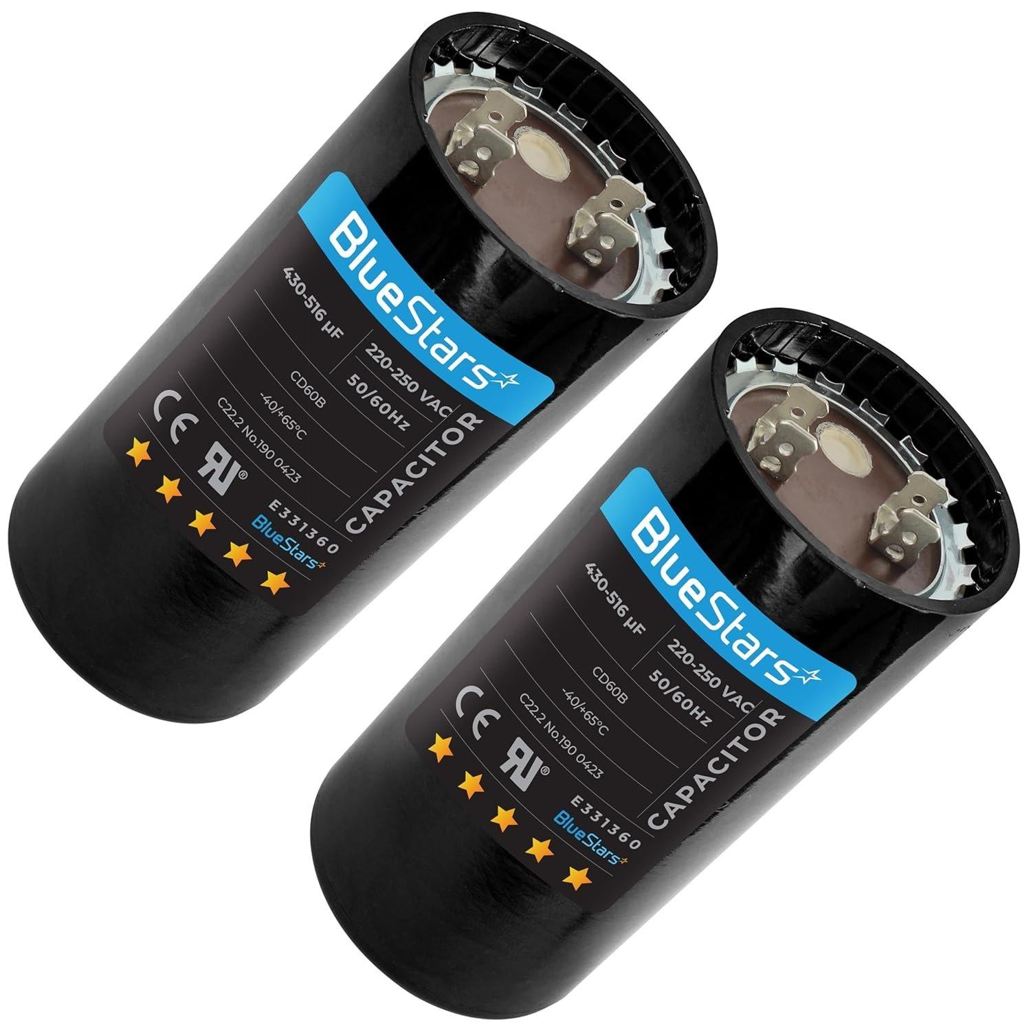 [Lifetime Warranty] 430-516 uF MFD 220-250 VAC ±20% Round Start Capacitor 50/60 Hz - Fits Single-Phase Electric Motors - Pack of 2 image 0