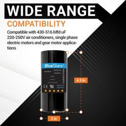 [Lifetime Warranty] 430-516 uF MFD 220-250 VAC ±20% Round Start Capacitor 50/60 Hz - Fits Single-Phase Electric Motors - Pack of 2 thumbnail 6