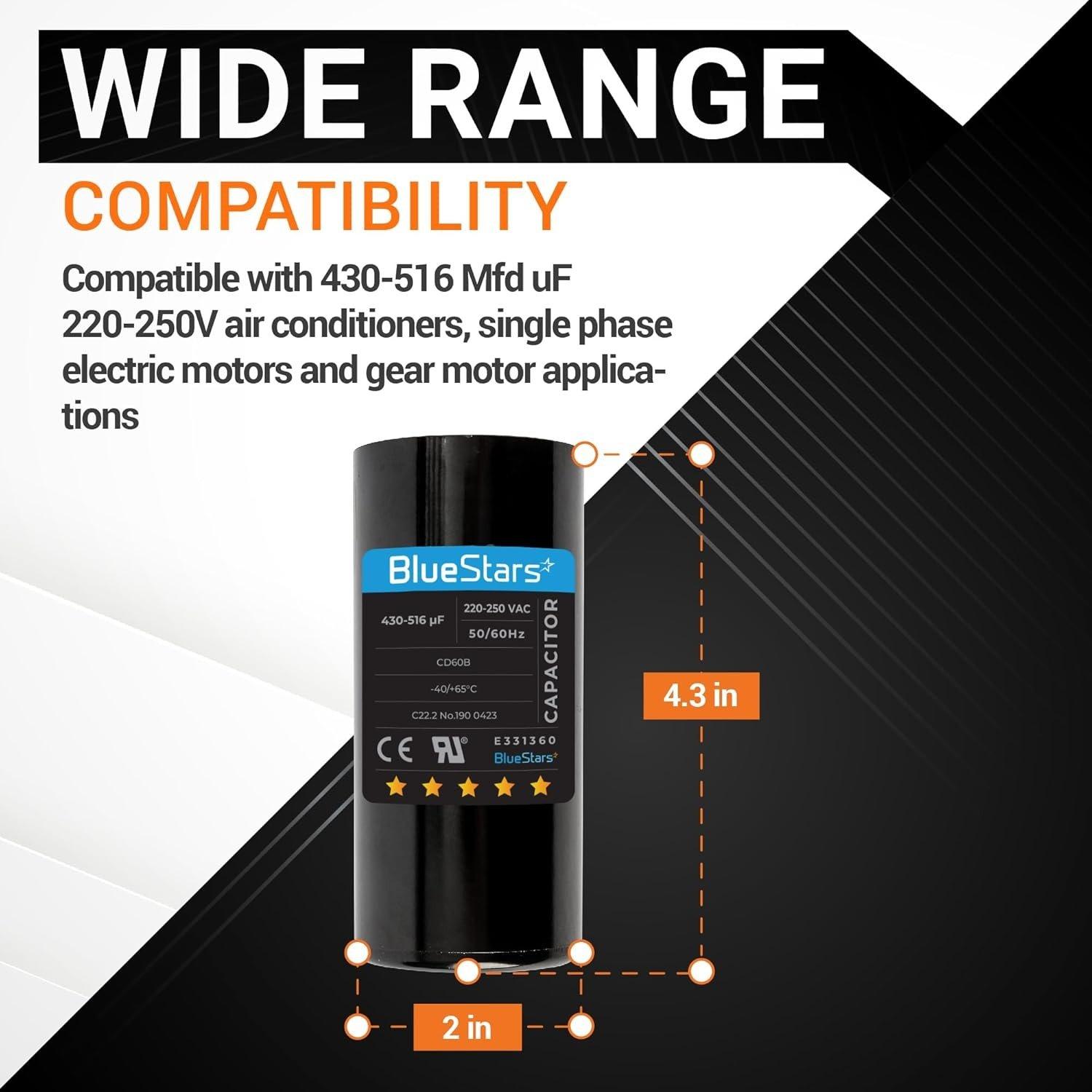 [Lifetime Warranty] 430-516 uF MFD 220-250 VAC ±20% Round Start Capacitor 50/60 Hz - Fits Single-Phase Electric Motors - Pack of 2 image 6
