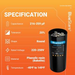 [Lifetime Warranty] 216-259 uF MFD 220-250 VAC 50/60 Hz SC0080 CD60 Round Motor Start Capacitor - Fits AC Motor Run, Fan Start, Heat Pump thumbnail 5