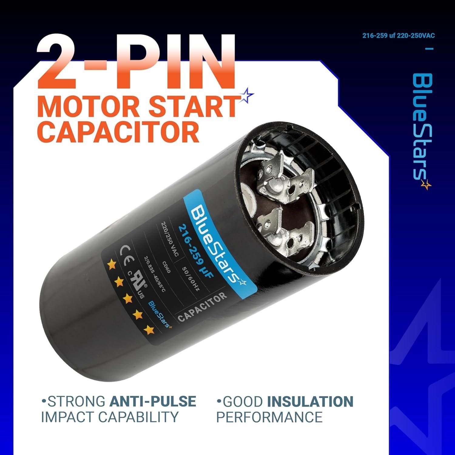 [Lifetime Warranty] 216-259 uF MFD 220-250 VAC 50/60 Hz SC0080 CD60 Round Motor Start Capacitor - Fits AC Motor Run, Fan Start, Heat Pump image 1