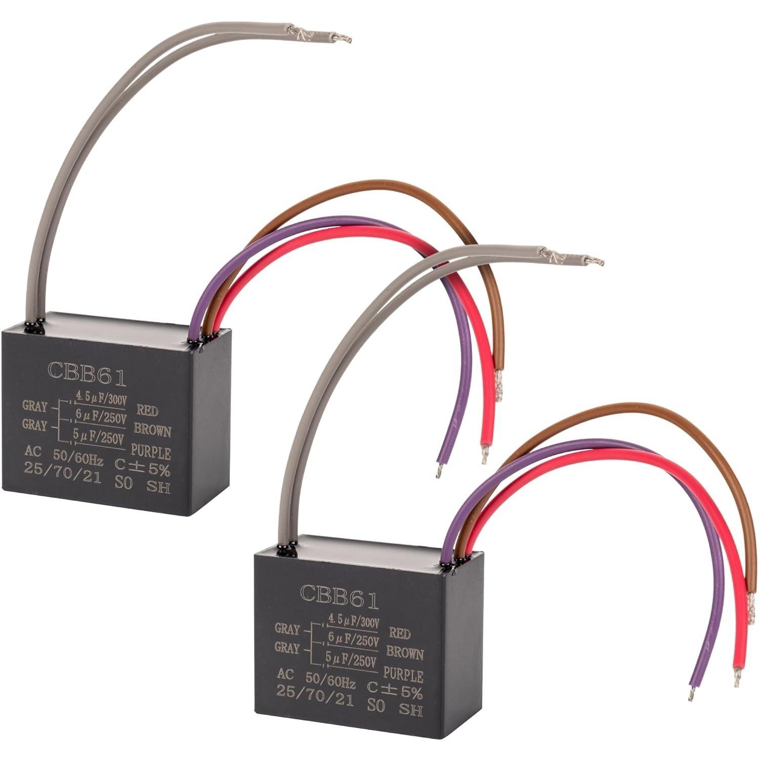 CBB61 4.5uF + 6uF + 5uF 5-Wire 250V/300V AC Ceiling Fan Capacitor - Pack of 2 image 0