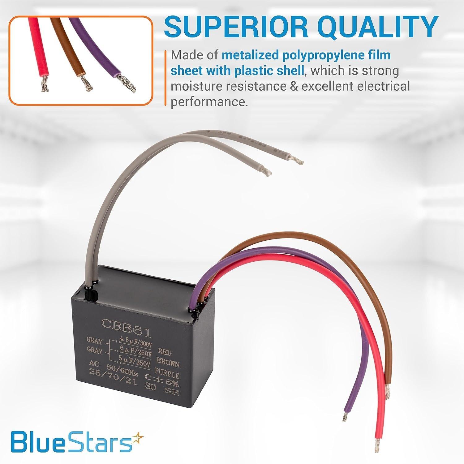 CBB61 4.5uF + 6uF + 5uF 5-Wire 250V/300V AC Ceiling Fan Capacitor - Pack of 2 image 2
