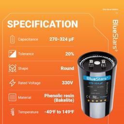 [Lifetime Warranty] 270-324 uF MFD 330 VAC Round Start Capacitor 50/60 Hz - Fits Air Conditioner or Heat Pump Condenser thumbnail 1