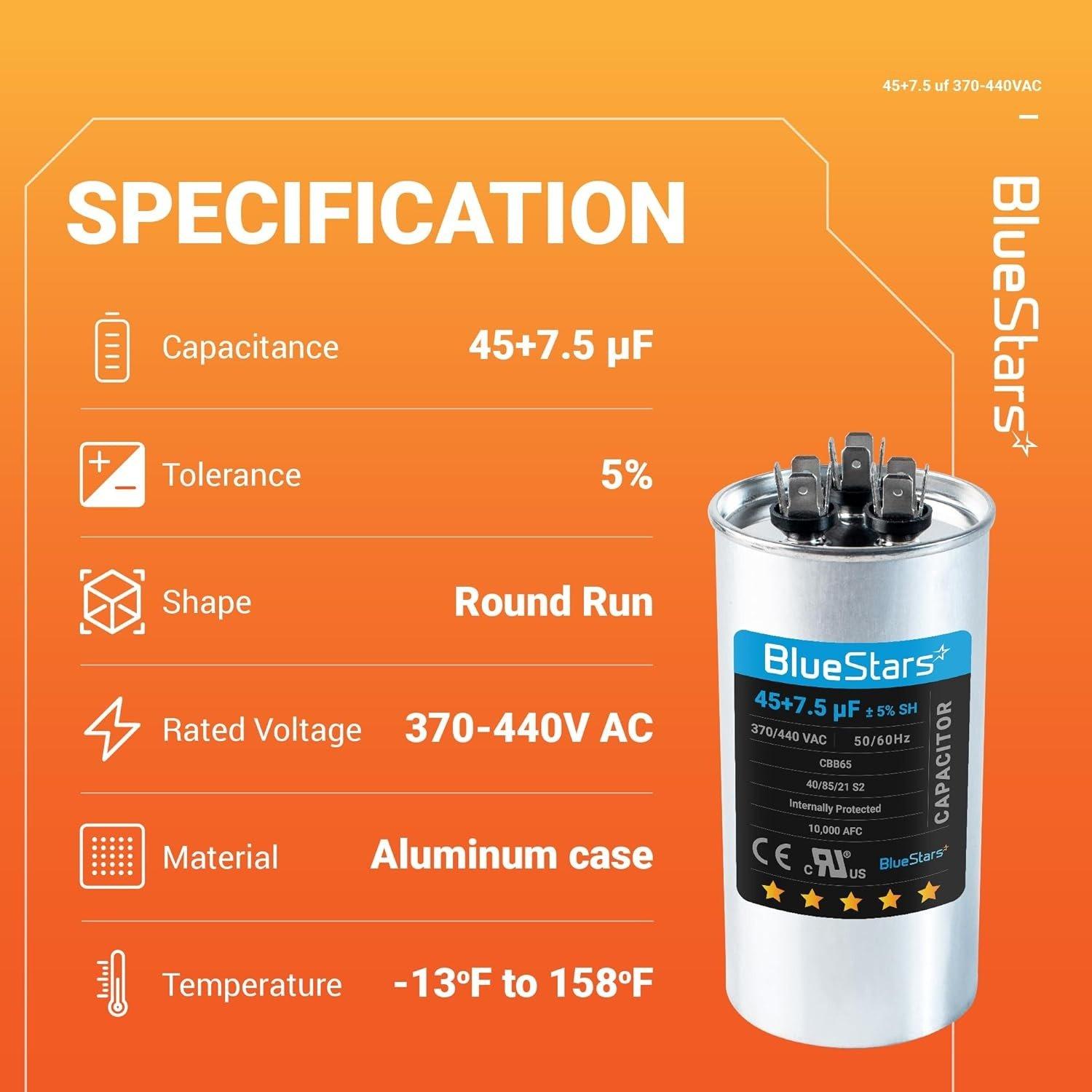 [Lifetime Warranty] 45+7.5 uF MFD 370/440 VAC Round Dual Run Capacitor CBB65 CBB65A - Fits AC Unit Fan Motor, Heat Pump image 7