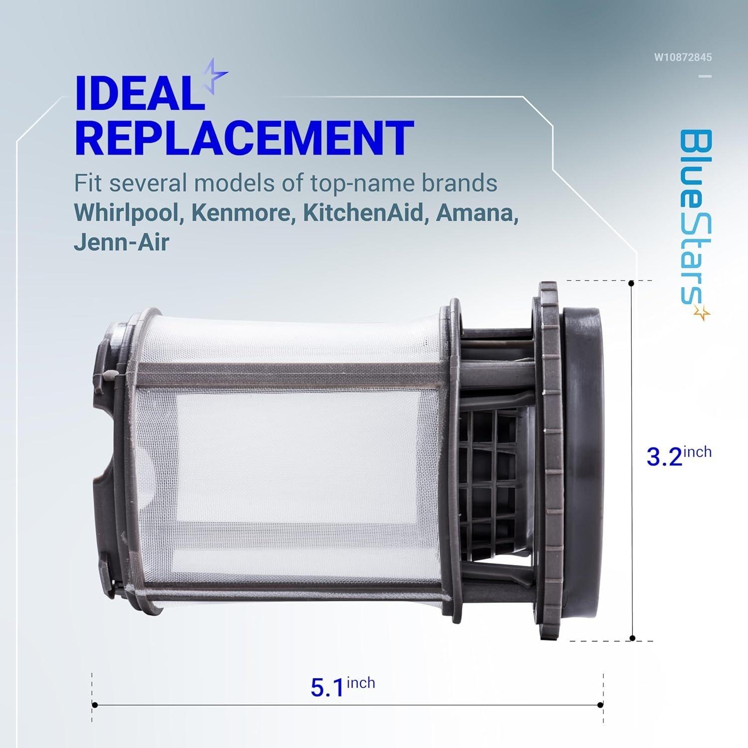 [Lifetime Warranty] W10872845 Dishwasher Pump Filter Cup Replacement - Fit for Whirlpool Kenmore Amana KitchenAid Dishwashers - Replaces 8579307 W10056425 W10056426 W10142911 image 2