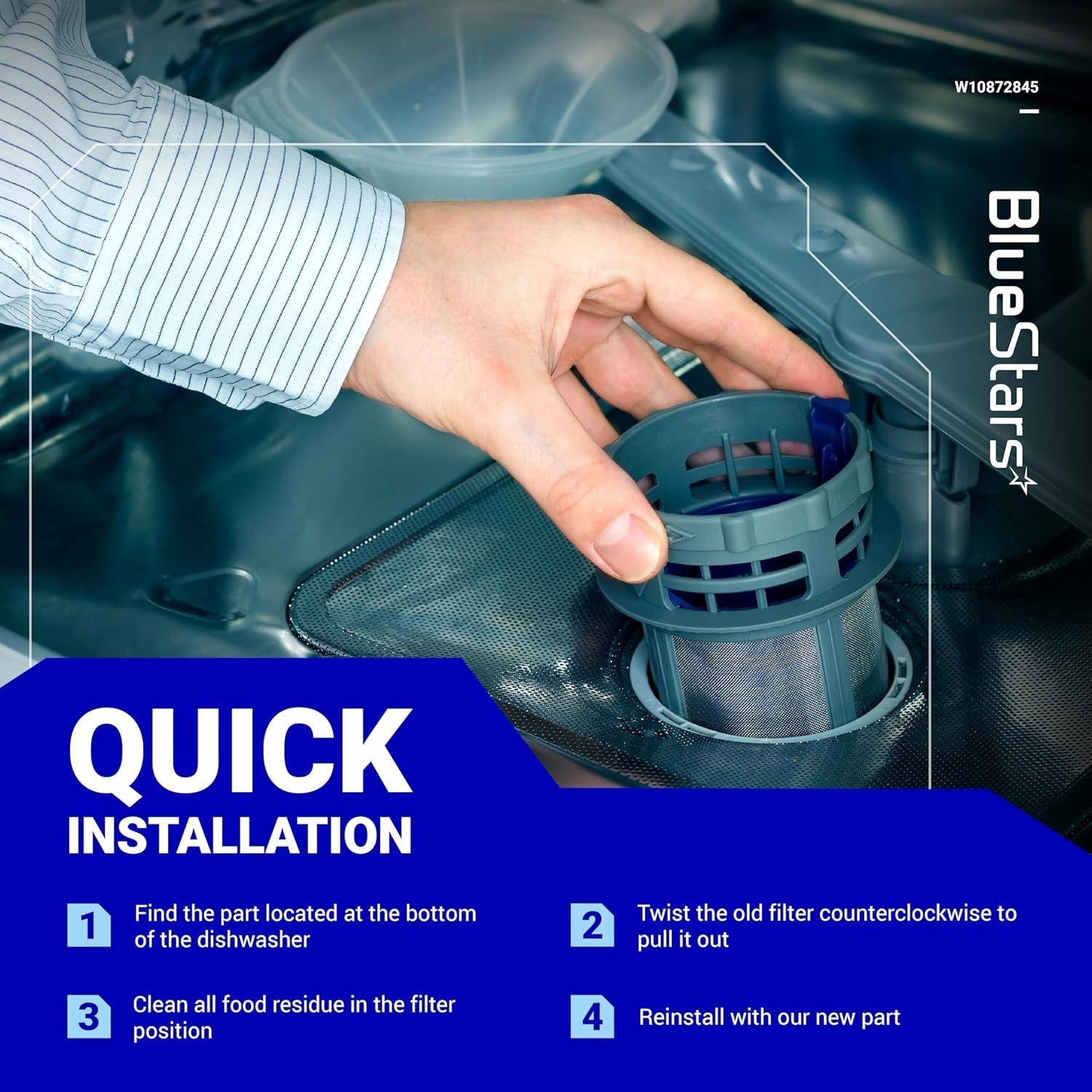 [Lifetime Warranty] W10872845 Dishwasher Pump Filter Cup Replacement - Fit for Whirlpool Kenmore Amana KitchenAid Dishwashers - Replaces 8579307 W10056425 W10056426 W10142911 image 5