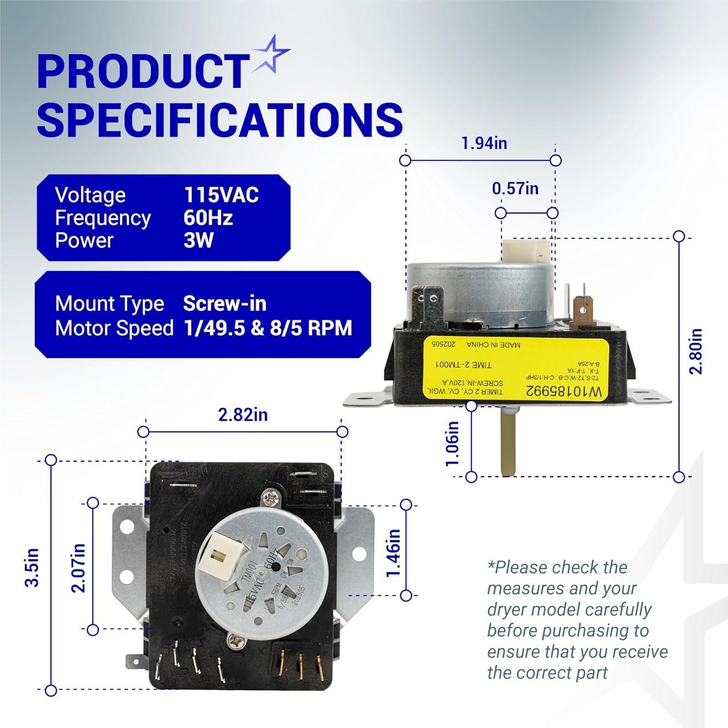 [Lifetime Warranty] W10185992 Dryer Timer - Compatible with Maytag Whirlpool Crosley Kenmore Model - Replaces 1481708 AP6016542 PS11749833 EAP11749833 418-095-20-B5 image 2