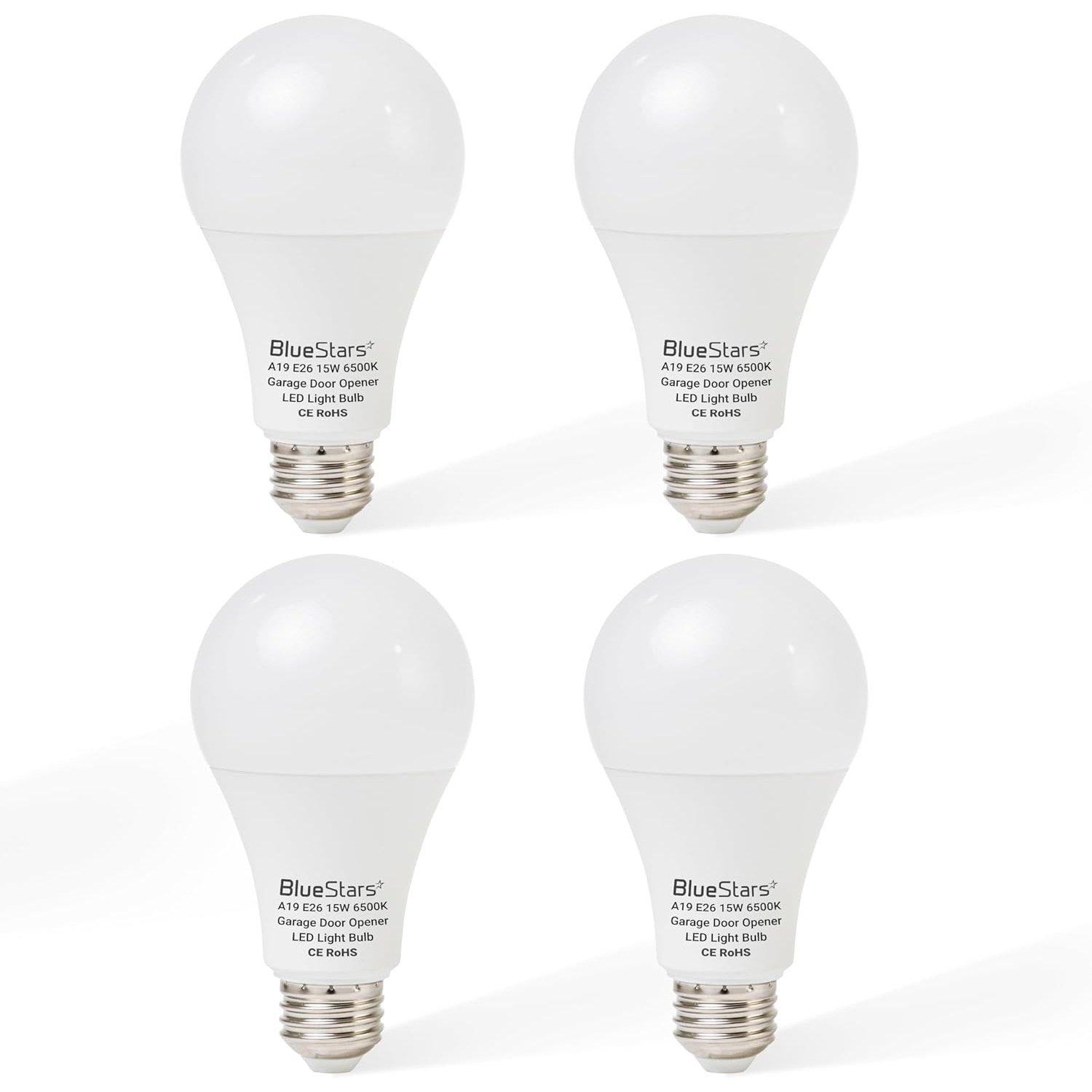 Universal Garage Door Opener LED Light Bulb 15W 100W Equivalent, 1500Lm Ultra Bright 120V A19 Bulbs E26 Base, 6500K Daylight, Minimize Interference No-Flicker - Pack of 4 image 0