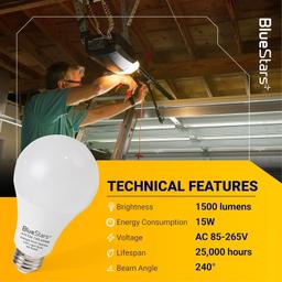 Universal Garage Door Opener LED Light Bulb 15W 100W Equivalent, 1500Lm Ultra Bright 120V A19 Bulbs E26 Base, 6500K Daylight, Minimize Interference No-Flicker - Pack of 4 thumbnail 8