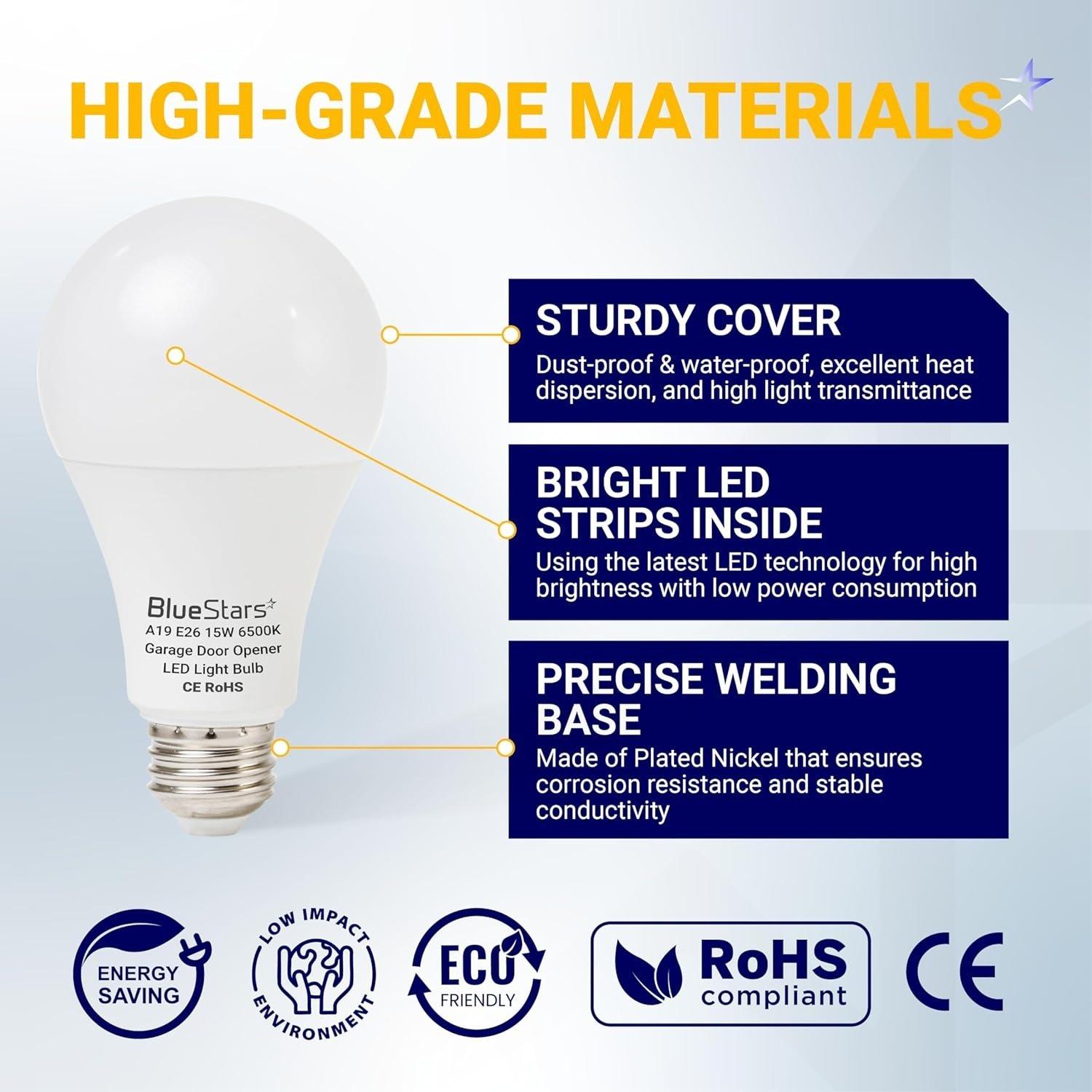 Universal Garage Door Opener LED Light Bulb 15W 100W Equivalent, 1500Lm Ultra Bright 120V A19 Bulbs E26 Base, 6500K Daylight, Minimize Interference No-Flicker - Pack of 4 image 1