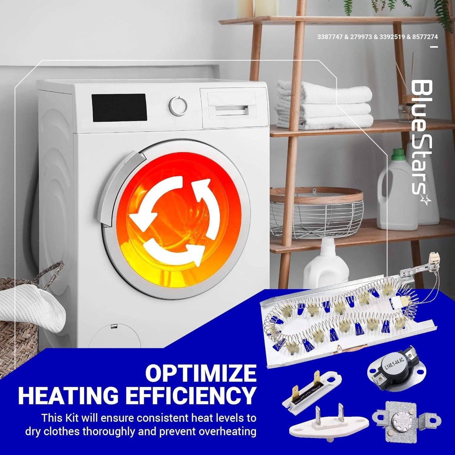 [Lifetime Warranty] 3387747 Dryer Heating Element 3392519 279973 Thermal Fuse 8577274 Thermistor for Whirlpool Kenmore He2 He3 GEW9250PW0 GEW9250PW1 MEDB835DW4 WED5100HW1 GEW9200LW1 GEW9250PW0 GEQ9800PW1 WED8300SW2 image 5