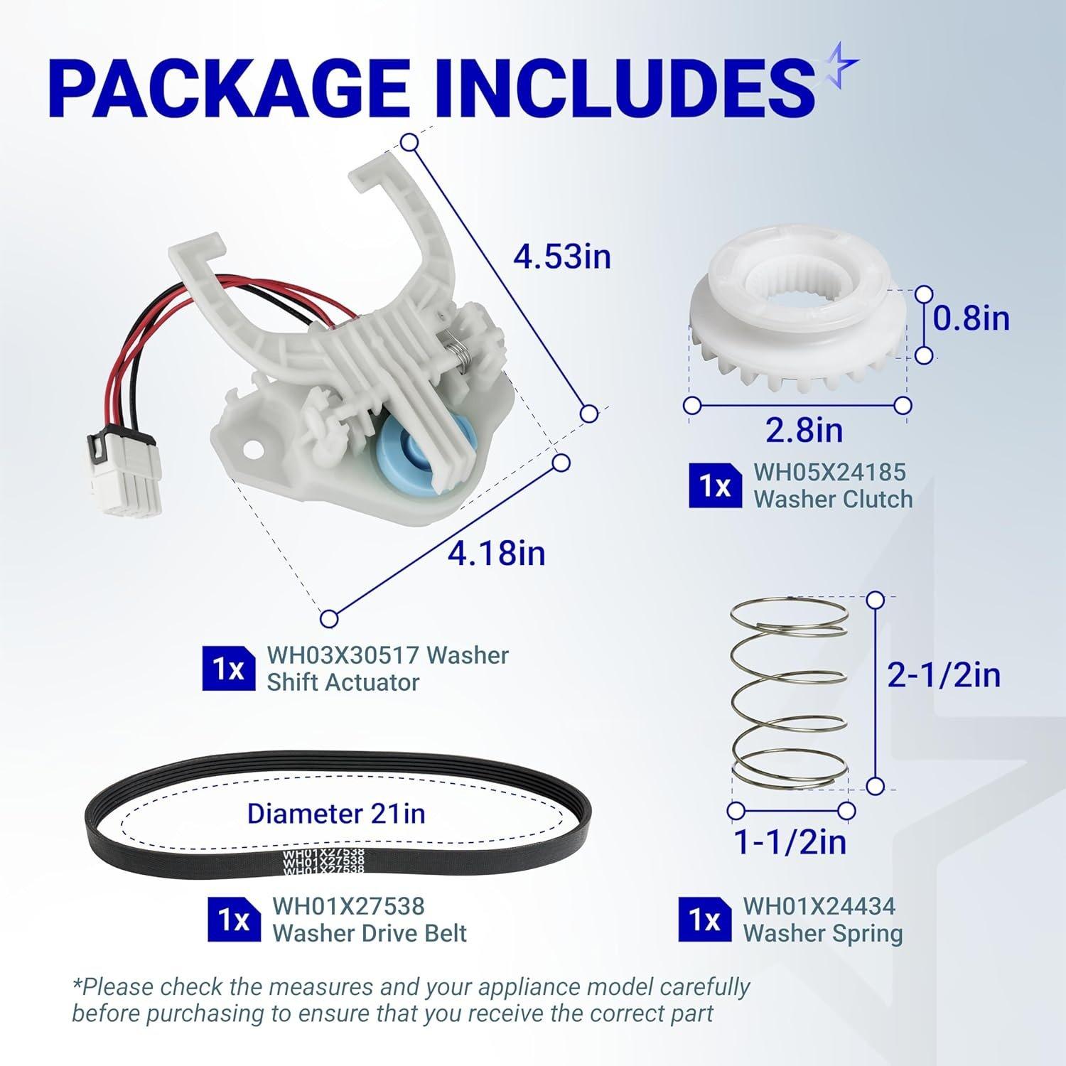 [Lifetime Warranty] WH03X30517 Washer Shift Actuator & WH01X27538 Washer Drive Belt & WH05X24185 Washing Machine Clutch & WH01X24434 Washer Spring - for GE Hotpoint Clothes Washer image 3