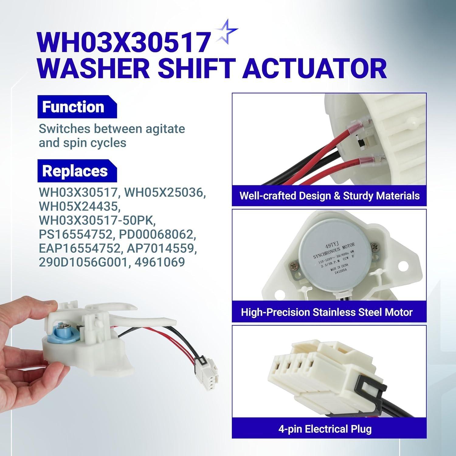 [Lifetime Warranty] WH03X30517 Washer Shift Actuator & WH01X27538 Washer Drive Belt & WH05X24185 Washing Machine Clutch & WH01X24434 Washer Spring - for GE Hotpoint Clothes Washer image 4