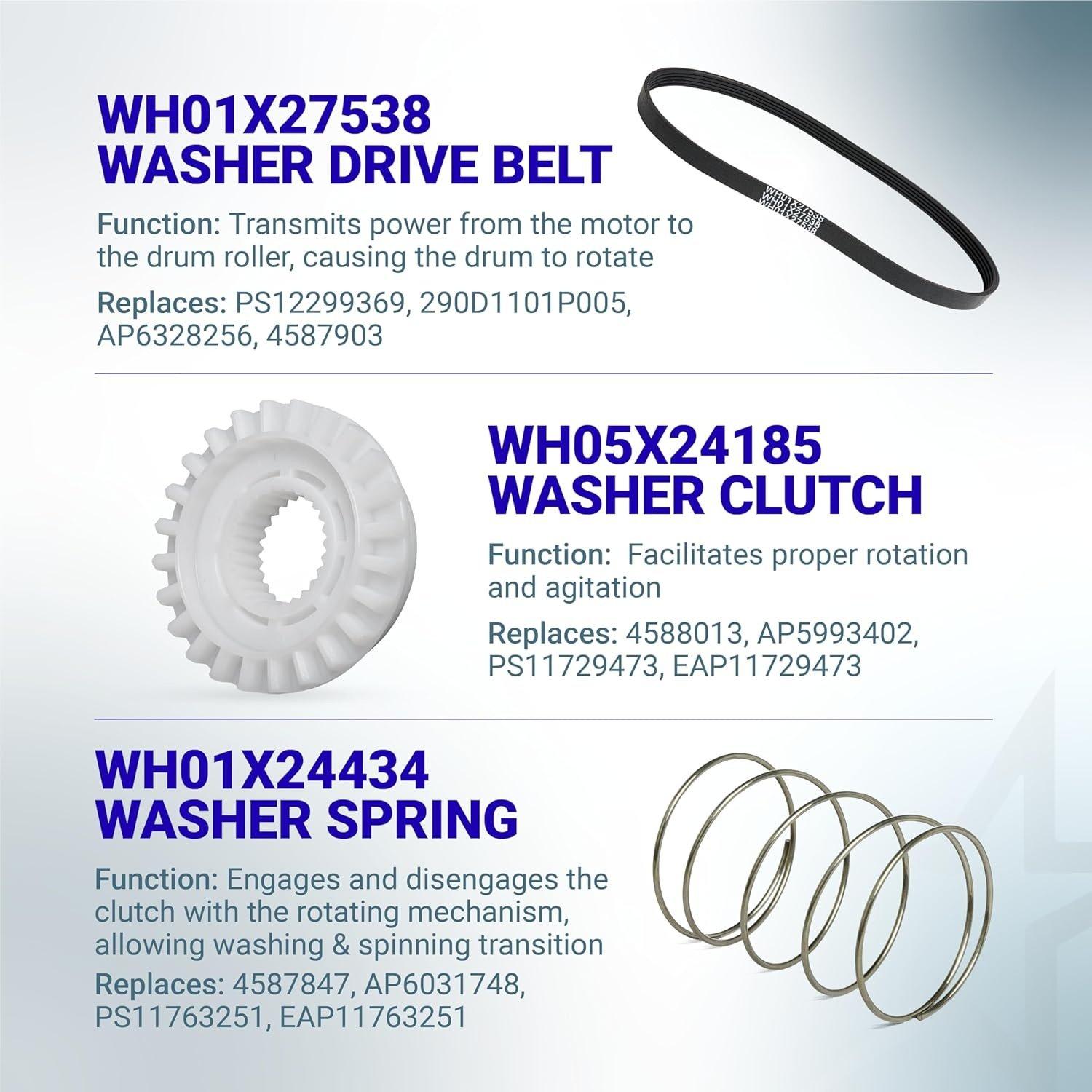 [Lifetime Warranty] WH03X30517 Washer Shift Actuator & WH01X27538 Washer Drive Belt & WH05X24185 Washing Machine Clutch & WH01X24434 Washer Spring - for GE Hotpoint Clothes Washer image 5