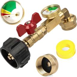 [Lifetime Warranty] Propane Refill Adapter 1lb - 20lb Converter with Valve and Gauge thumbnail 0