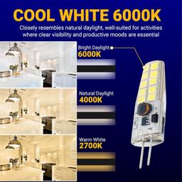 [Lifetime Warranty] G4 LED Bulb 2W Equivalent 30W Daylight 6000K 250Lm 360¬∞Beam Angle AC/DC 12V G4 Bi-Pin Base - T3 Halogen Bulb Replacement for Outdoor Landscape Lighting Chandeliers - Dimmable - Pack of 6 thumbnail 5