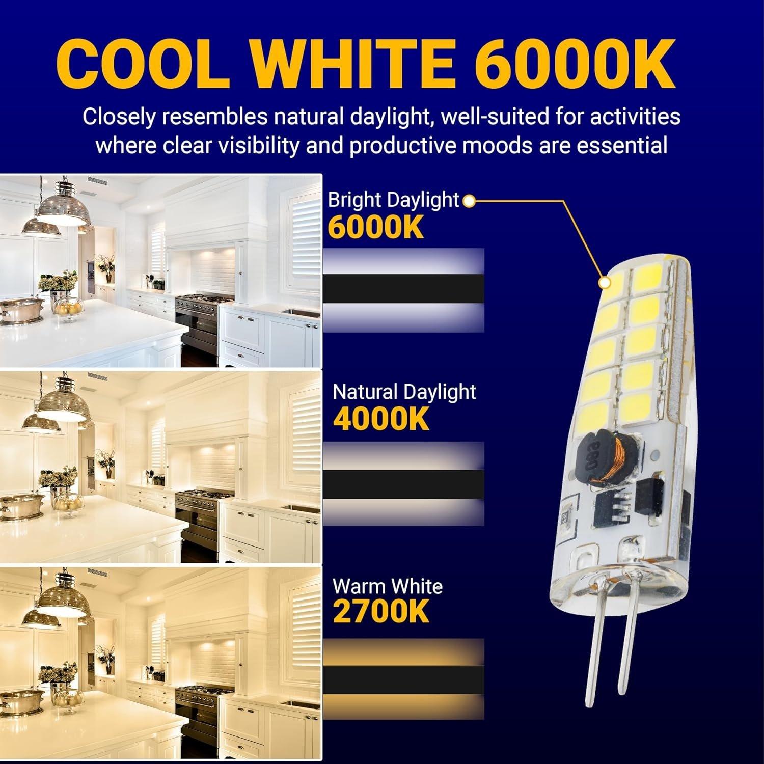 [Lifetime Warranty] G4 LED Bulb 2W Equivalent 30W Daylight 6000K 250Lm 360¬∞Beam Angle AC/DC 12V G4 Bi-Pin Base - T3 Halogen Bulb Replacement for Outdoor Landscape Lighting Chandeliers - Dimmable - Pack of 6 image 5