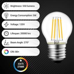 [Lifetime Warranty] G45 E26 Edison LED Filament Globe Bulb 120V 5W (60 Watt Equivalent) - Pack of 6 thumbnail 3