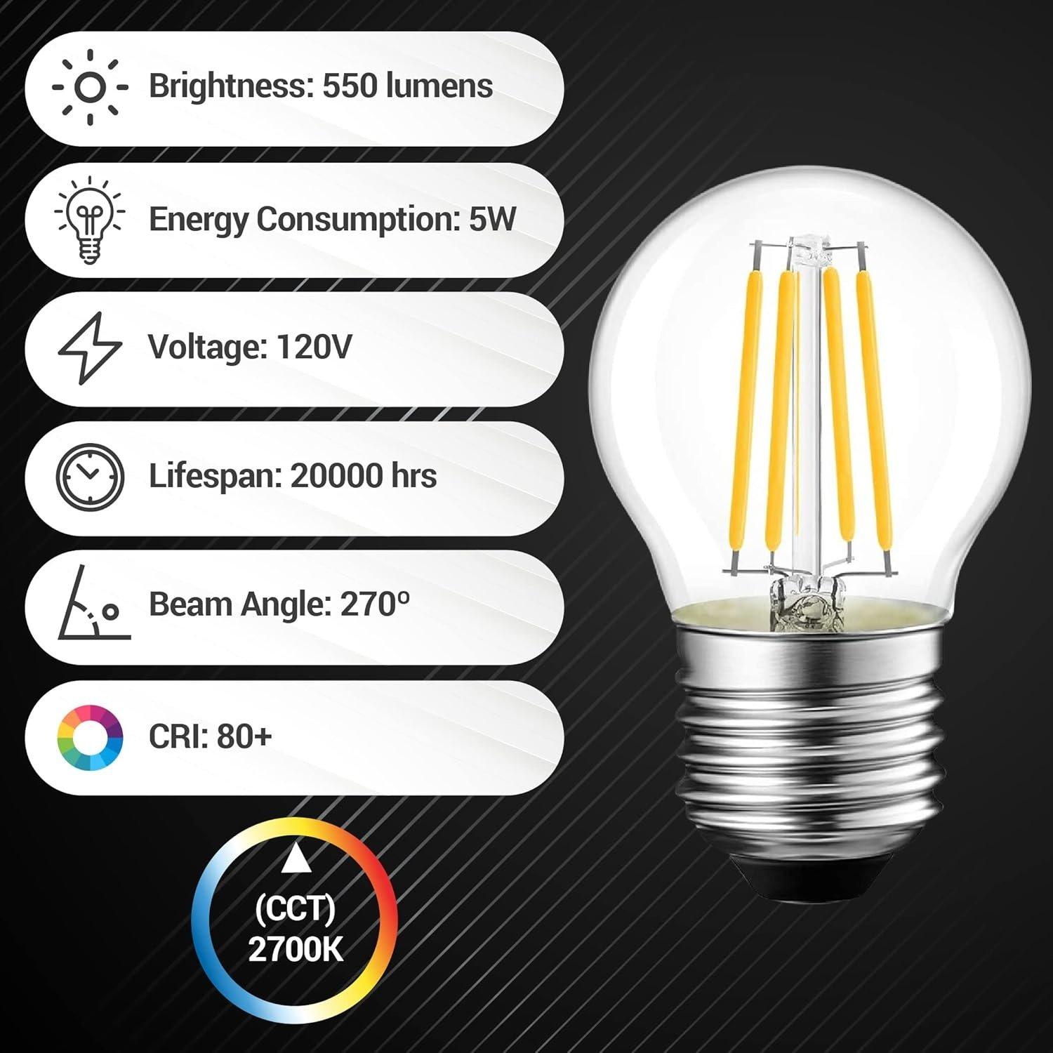 [Lifetime Warranty] G45 E26 Edison LED Filament Globe Bulb 120V 5W (60 Watt Equivalent) - Pack of 6 image 3