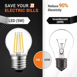 [Lifetime Warranty] G45 E26 Edison LED Filament Globe Bulb 120V 5W (60 Watt Equivalent) - Pack of 6 thumbnail 7
