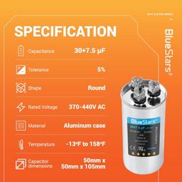 [Lifetime Warranty] 30+7.5 uF MFD Â±5% 370/440 VAC Dual Run Start Round Capacitor 50/60 Hz 10000AFC - Fits Condenser, Heat Pump thumbnail 7