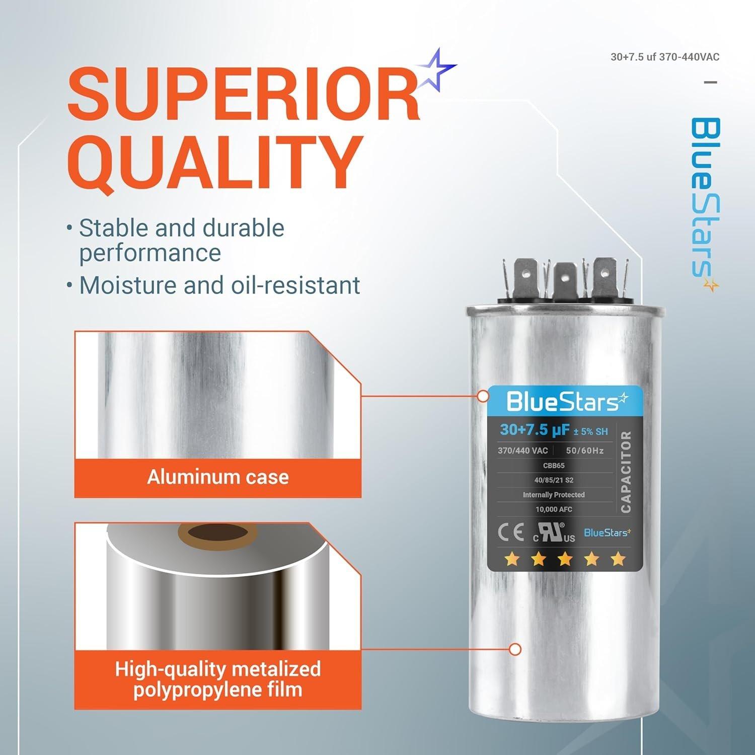 [Lifetime Warranty] 30+7.5 uF MFD Â±5% 370/440 VAC Dual Run Start Round Capacitor 50/60 Hz 10000AFC - Fits Condenser, Heat Pump image 11