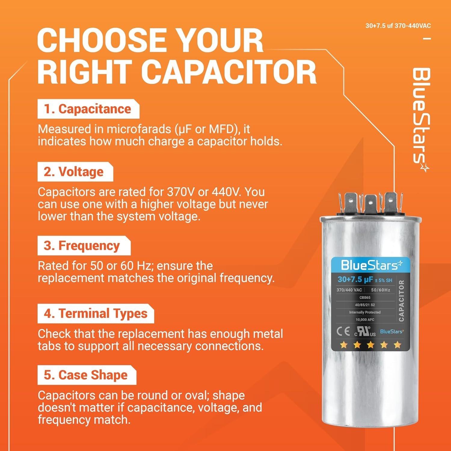[Lifetime Warranty] 30+7.5 uF MFD Â±5% 370/440 VAC Dual Run Start Round Capacitor 50/60 Hz 10000AFC - Fits Condenser, Heat Pump image 9